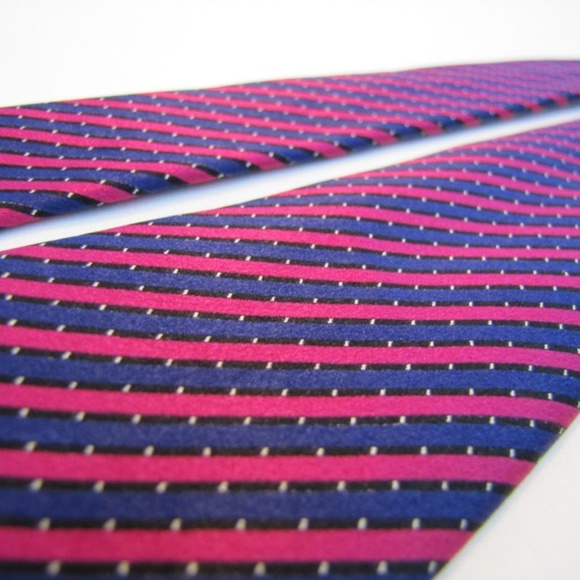 STEFANO RICCI Tie Slim Navy Blue Fuschia Stripe - Picture 7 of 8